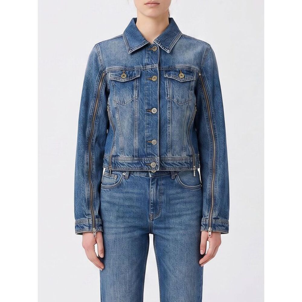 Liu Jo Women Liu Jo Cotton Denim Jacket With Zipped Cuffs And Metallic Buttons